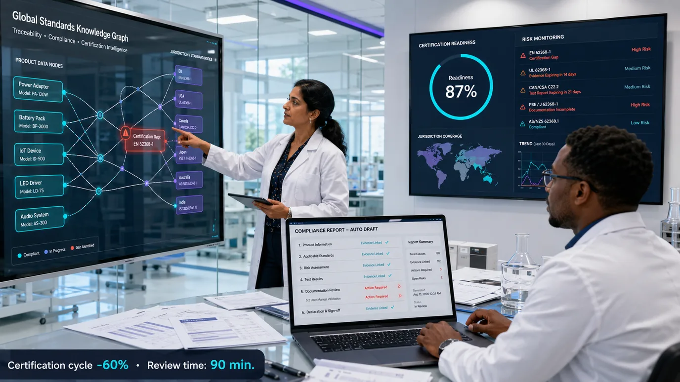 Compliance Intelligence Agent: standards mapping, certification reporting and safety risk monitoring