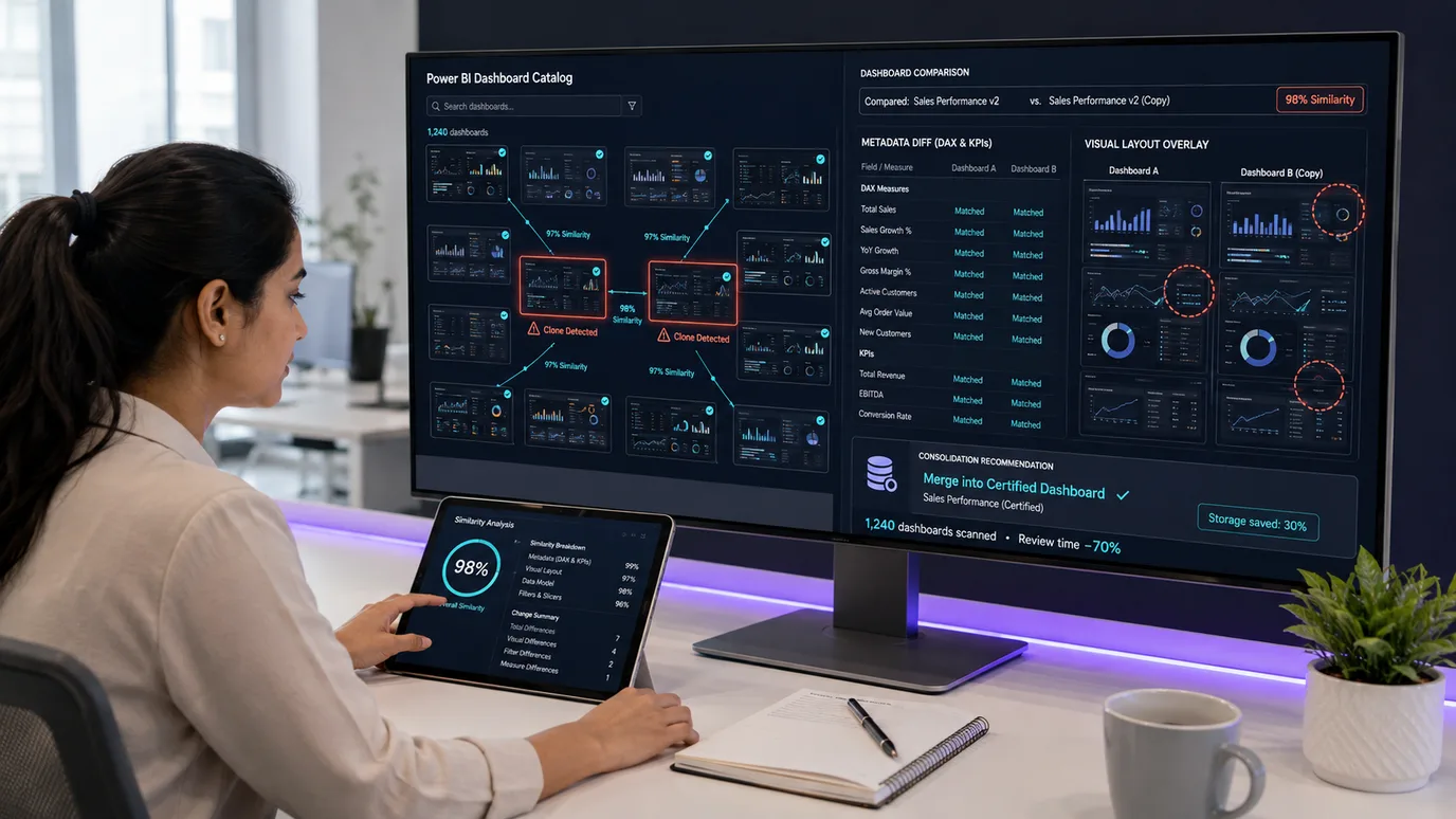 Dashboard Rationalization Agent: duplicate Power BI dashboard detection and consolidation