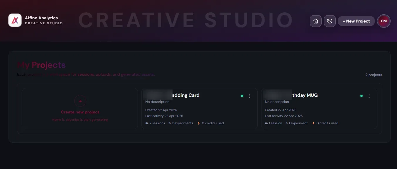 Projects Workspace - CreAItive Studio platform screen